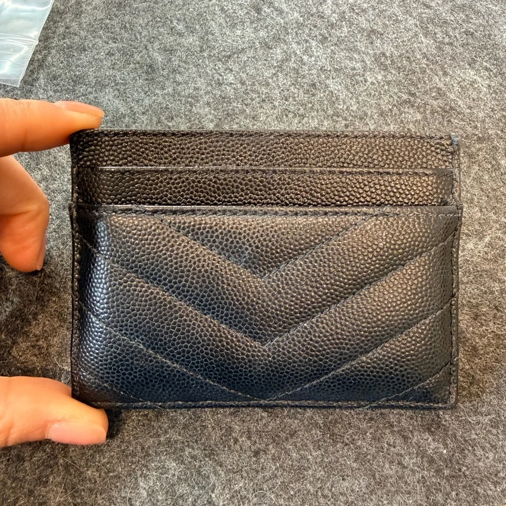 Saint Laurent Black Quilted Card Case with Silver YSL Emblem - Picture 3 of 5